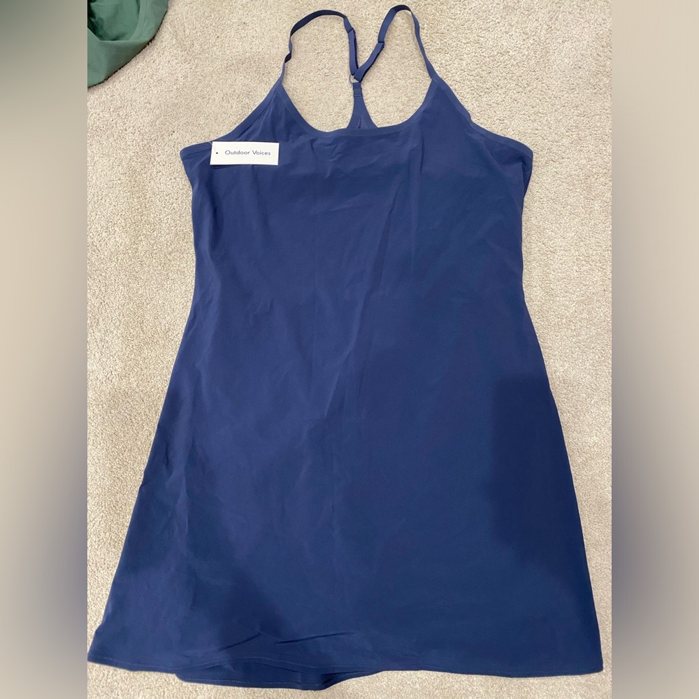 NWT Outdoor Voices The Exercise Dress, Blue. Built in shorts with pockets